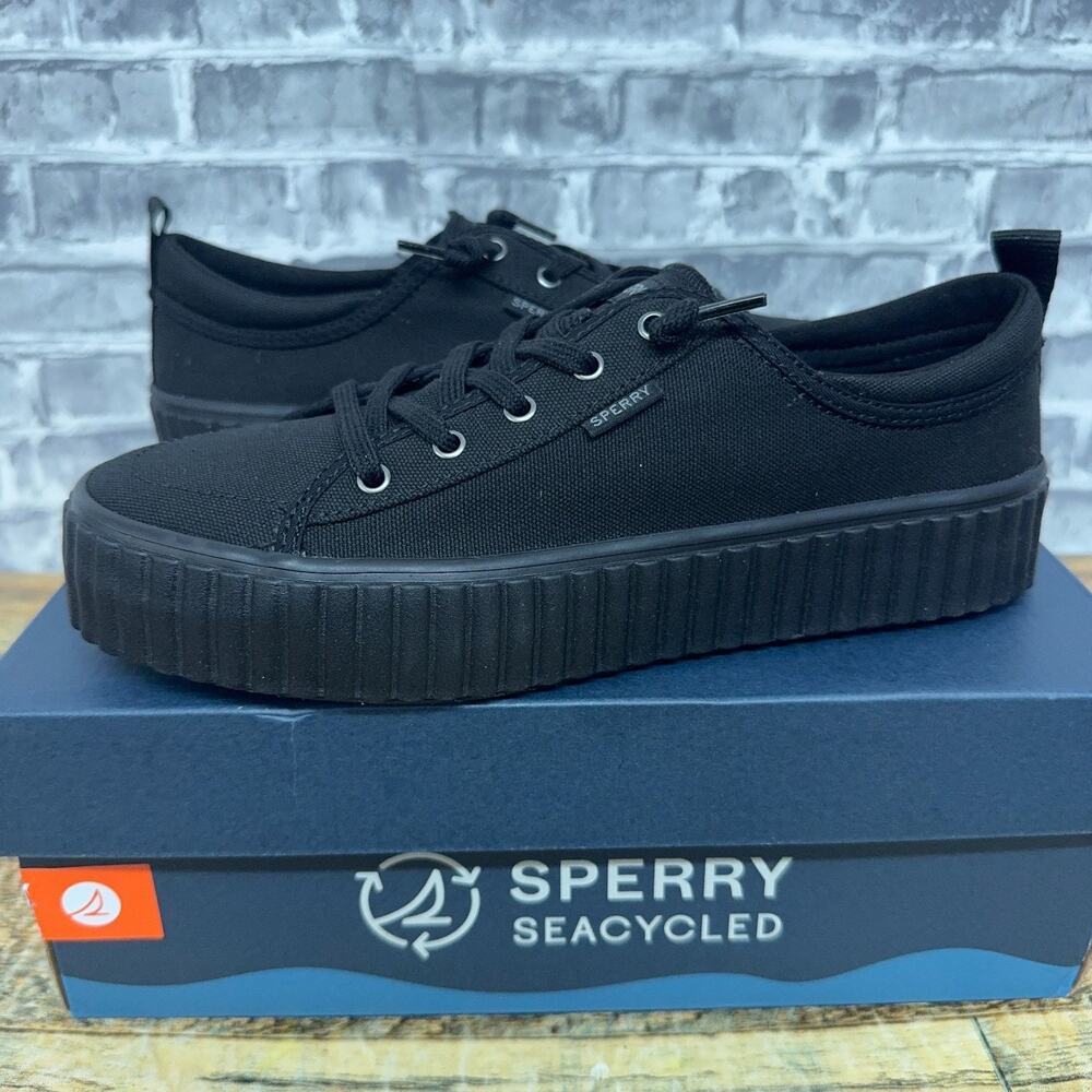 Sperry SeaCycled Pier Wave Platform Black Sneakers STS89242 Womens Size 8 New